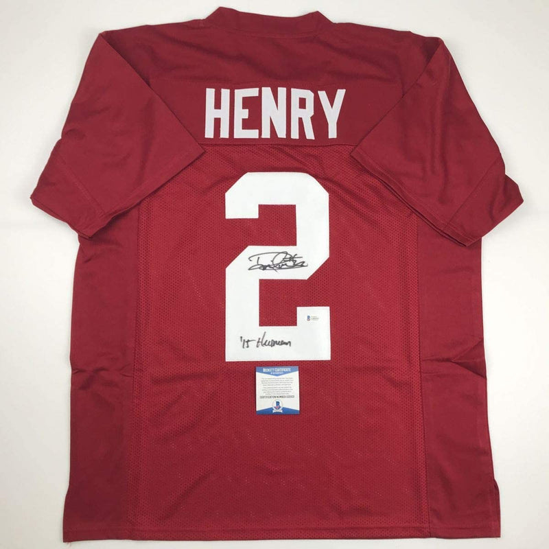 Autographed/Signed Derrick Henry 15 Heisman Alabama Red College Football Jersey Beckett BAS COA