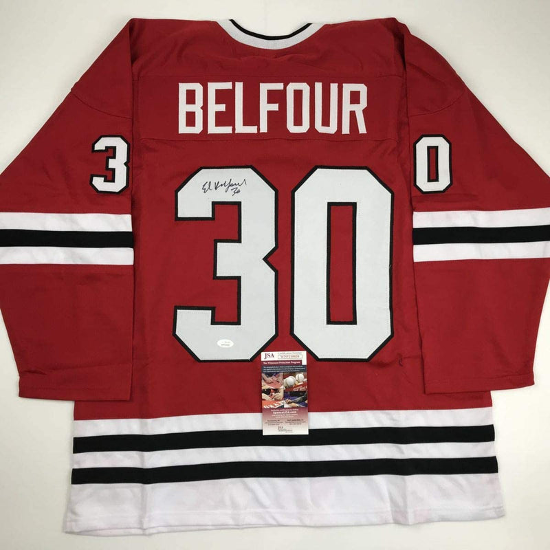 Autographed/Signed Ed Belfour Chicago Red Hockey Jersey JSA COA