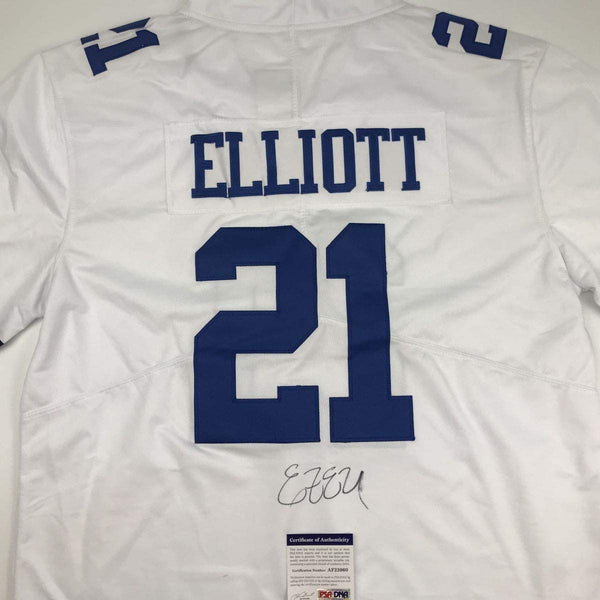 Autographed/Signed Ezekiel Elliott Dallas White Football Jersey PSA/DNA COA #2
