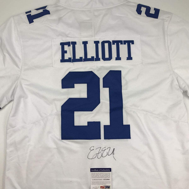 Autographed/Signed Ezekiel Elliott Dallas White Football Jersey PSA/DNA COA #2