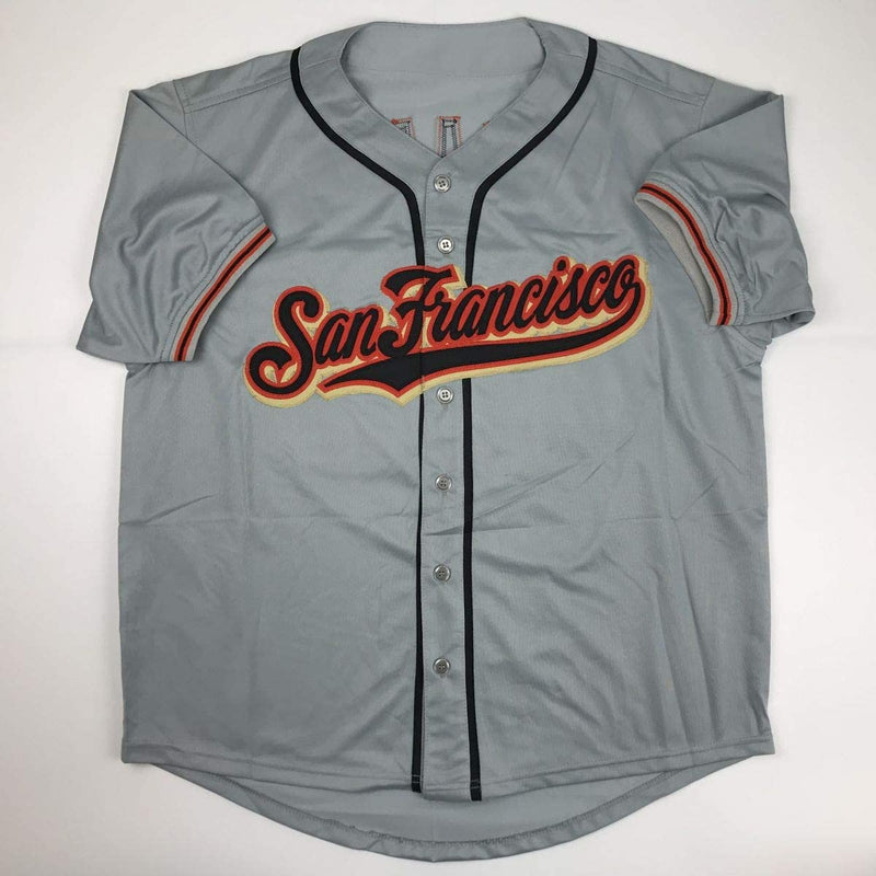 Autographed/Signed Madison Bumgarner San Francisco Grey Baseball Jersey JSA COA