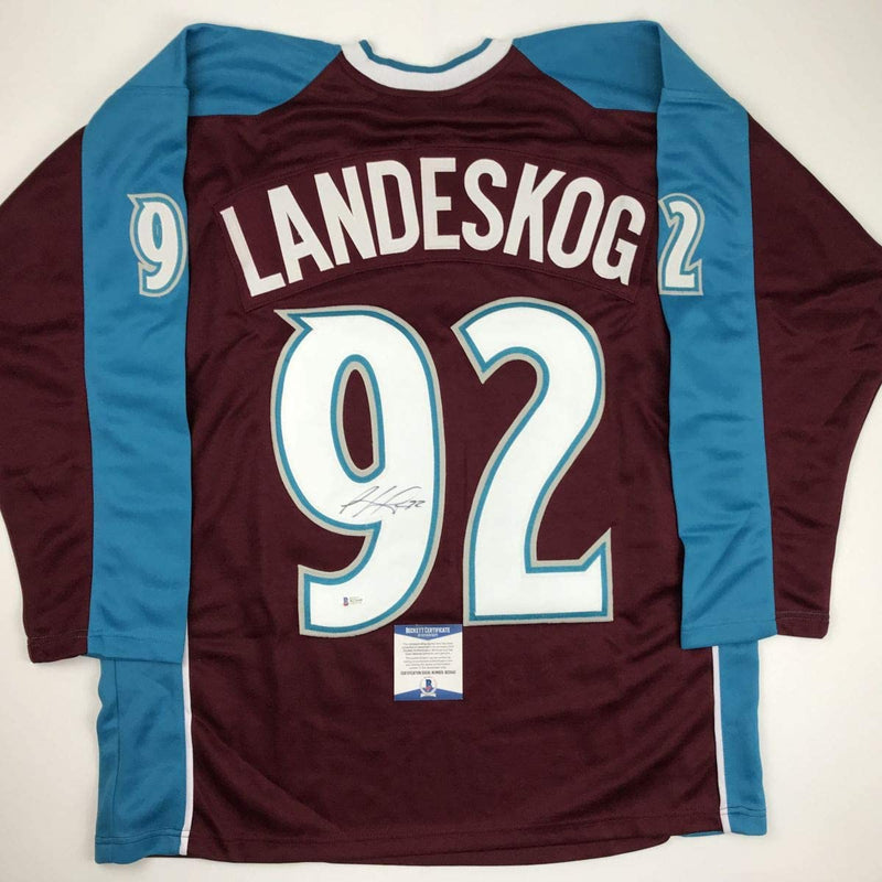 Autographed/Signed Gabriel Landeskog Colorado Maroon Hockey Jersey Beckett BAS COA