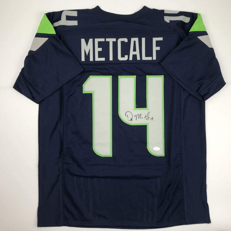Autographed/Signed DK D.K. Metcalf Seattle Blue Football Jersey JSA COA