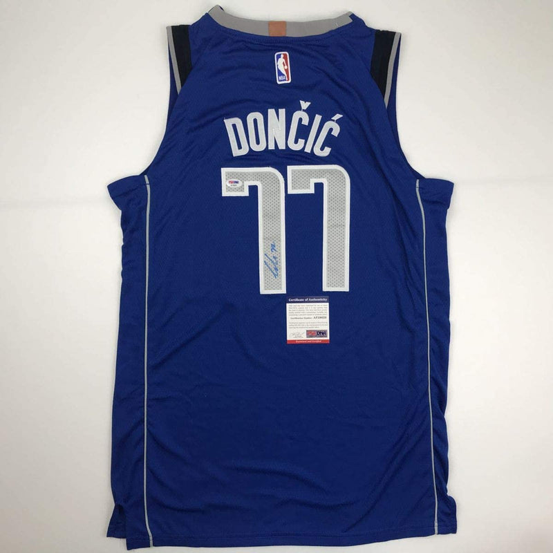 Autographed/Signed Luka Doncic Dallas Blue Basketball Jersey PSA/DNA COA