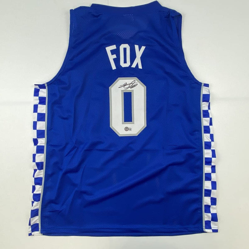 Autographed/Signed De'Aaron Fox Kentucky Blue College Basketball Jersey Beckett BAS COA