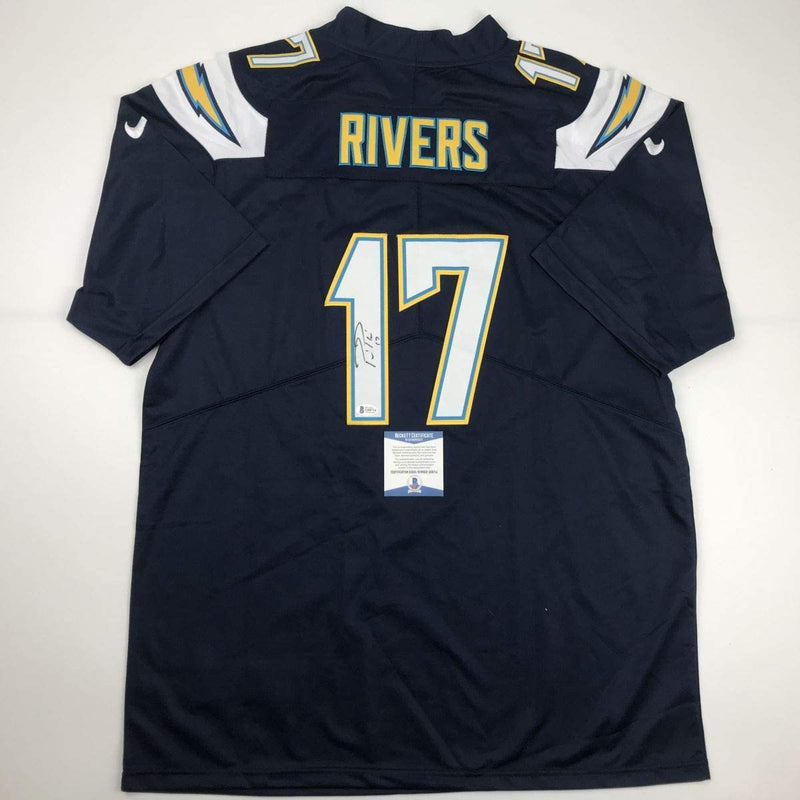 Autographed/Signed Philip Rivers Los Angeles LA Dark Blue Football Jersey Beckett BAS COA
