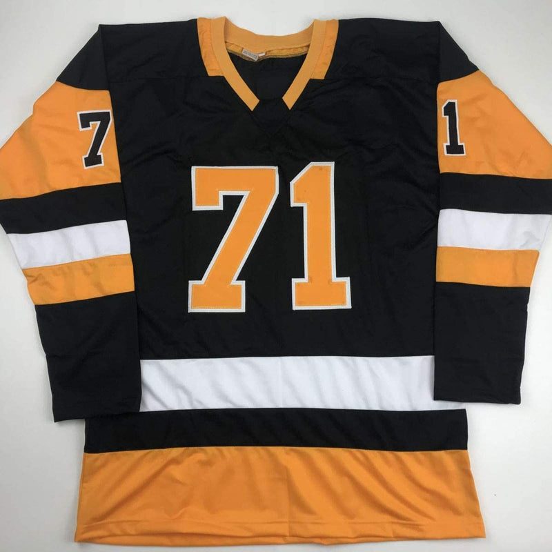 Autographed/Signed Evgeni Malkin Pittsburgh Black Hockey Jersey JSA COA