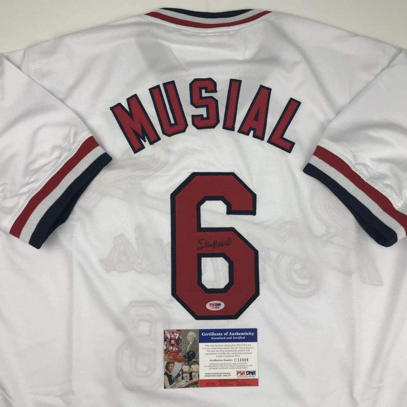 Autographed/Signed Stan Musial St. Louis White Baseball Jersey PSA/DNA COA