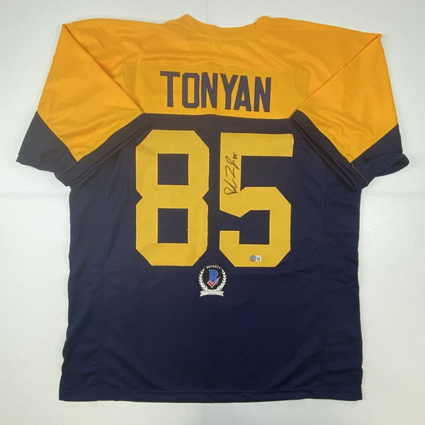 Autographed/Signed Robert Tonyan Green Bay Retro Blue Football Jersey Beckett BAS COA