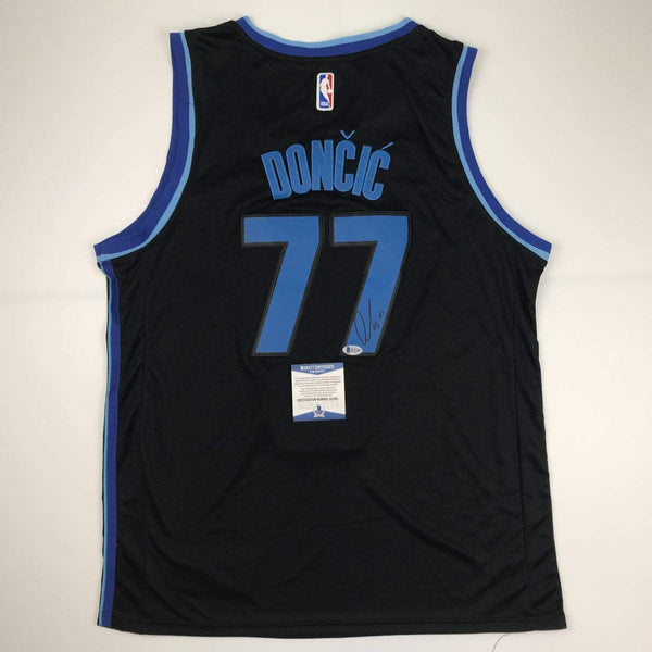 Autographed/Signed Luka Doncic Dallas Black Basketball Jersey Beckett BAS COA