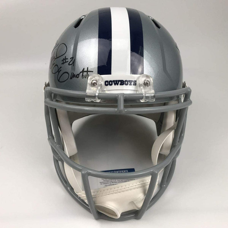 Autographed/Signed Ezekiel Elliott Imperfect Dallas Cowboys Full Size FS F/S Replica Football Helmet Beckett BAS COA
