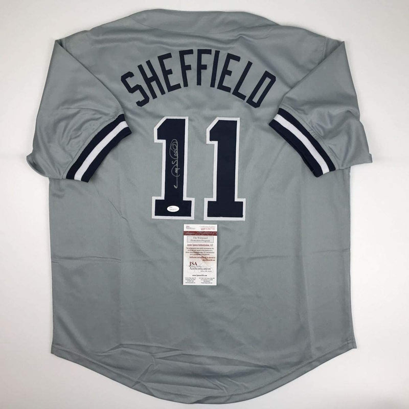 Autographed/Signed Gary Sheffield New York Grey Baseball Jersey JSA COA