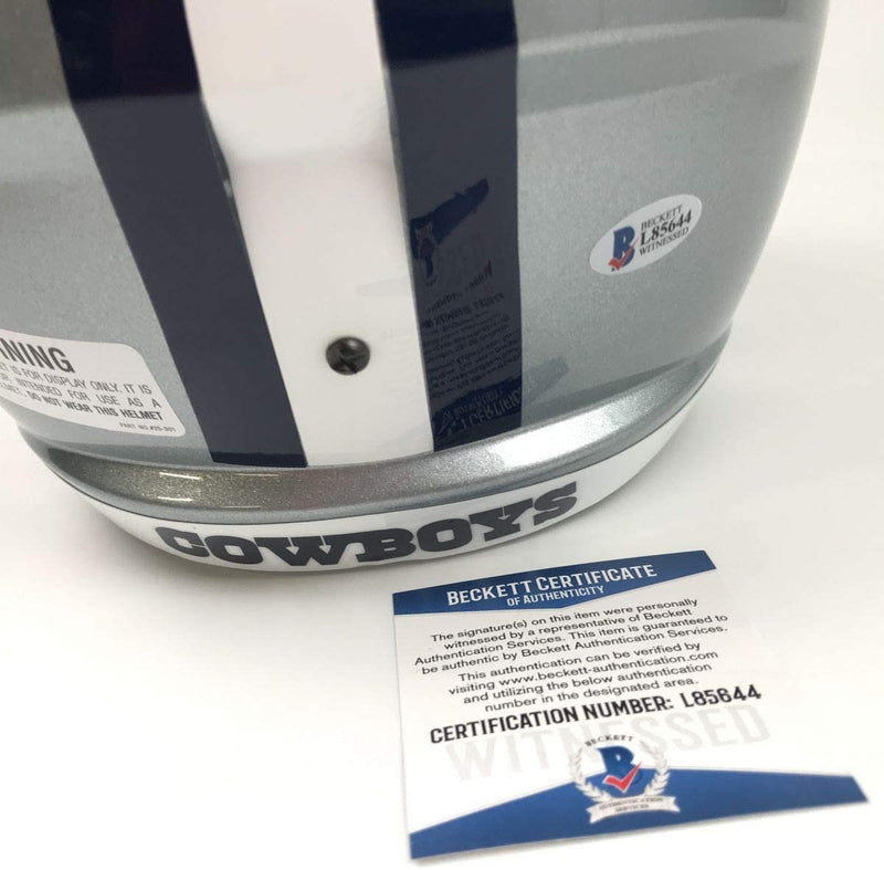Autographed/Signed Ezekiel Elliott Imperfect Dallas Cowboys Full Size FS F/S Replica Football Helmet Beckett BAS COA