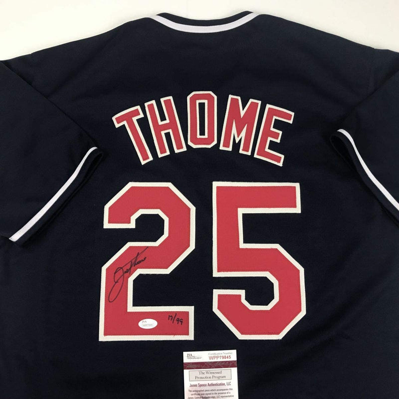 Autographed/Signed Jim Thome Cleveland Blue Baseball Jersey JSA COA