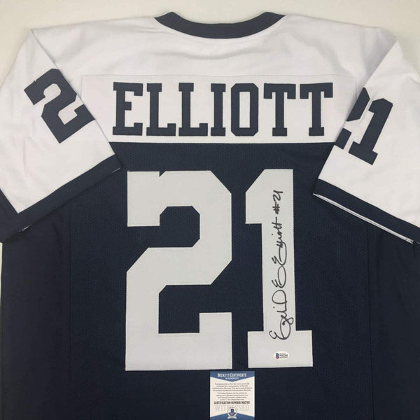 Autographed/Signed Ezekiel Elliott Dallas Thanksgiving Day Football Jersey Beckett BAS COA