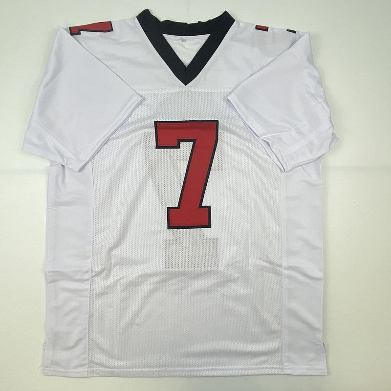 Autographed/Signed Michael Mike Vick Atlanta Retro White Football Jersey Beckett BAS COA