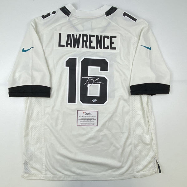 Autographed/Signed Trevor Lawrence Jacksonville Jaguars White Nike Game Football Jersey Fanatics COA