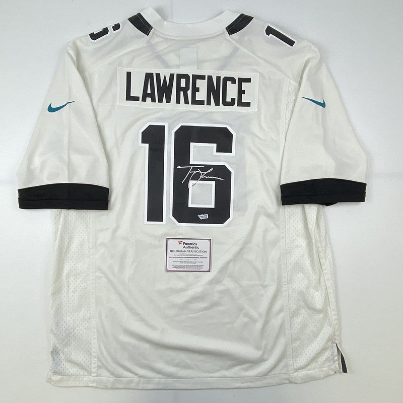 Autographed/Signed Trevor Lawrence Jacksonville Jaguars White Nike Game Football Jersey Fanatics COA