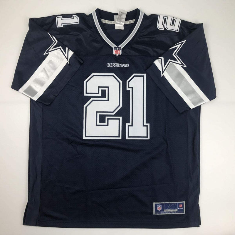 Autographed/Signed Ezekiel Elliott Dallas Cowboys Dark Blue Football Jersey Beckett BAS COA
