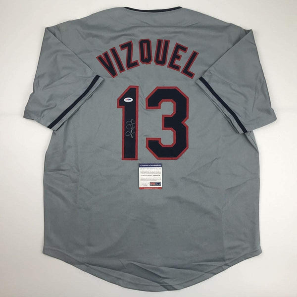 Autographed/Signed Omar Vizquel Cleveland Grey Baseball Jersey PSA/DNA COA