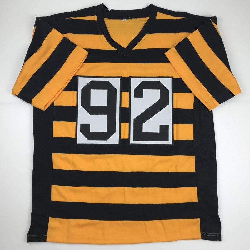 Autographed/Signed James Harrison Pittsburgh Bumble Bee Football Jersey JSA COA