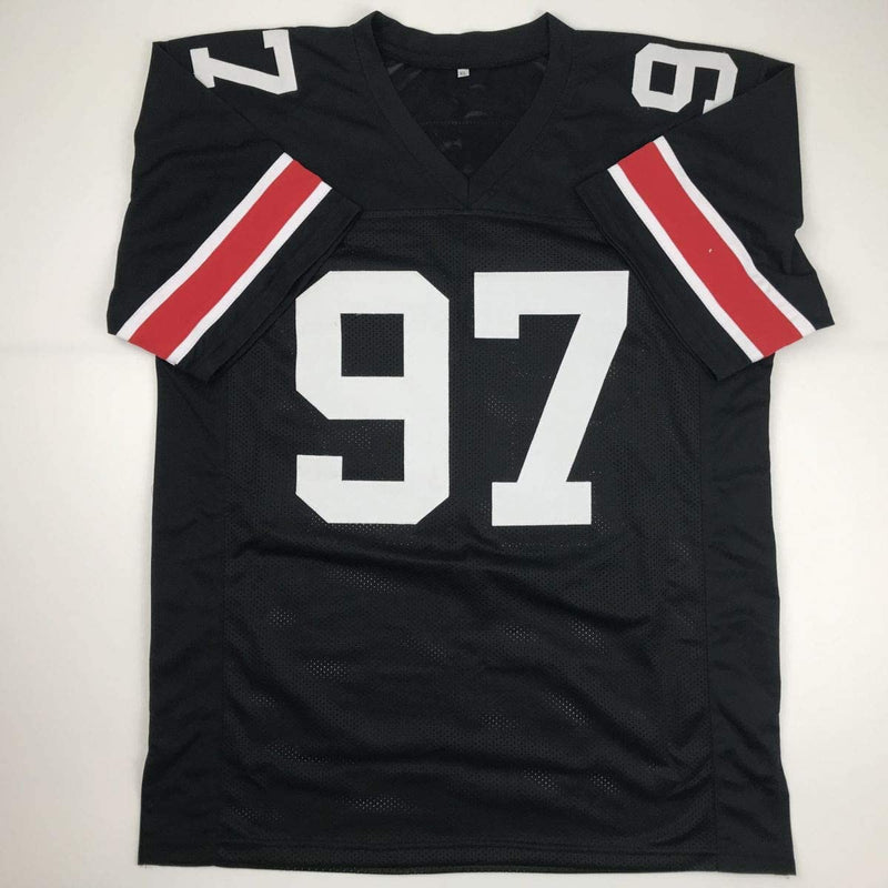 Autographed/Signed Nick & Joey Bosa Brothers Ohio State Black College Football Jersey JSA COA