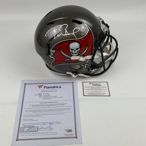 Autographed/Signed Tom Brady Super Bowl LV Tampa Bay Buccaneers Full Size FS F/S Replica Football Helmet Fanatics COA/LOA