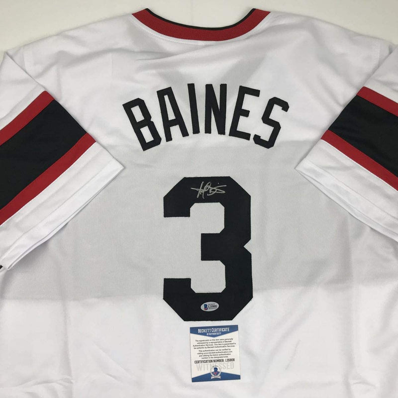 Autographed/Signed Harold Baines Chicago White Retro Baseball Jersey Beckett BAS COA
