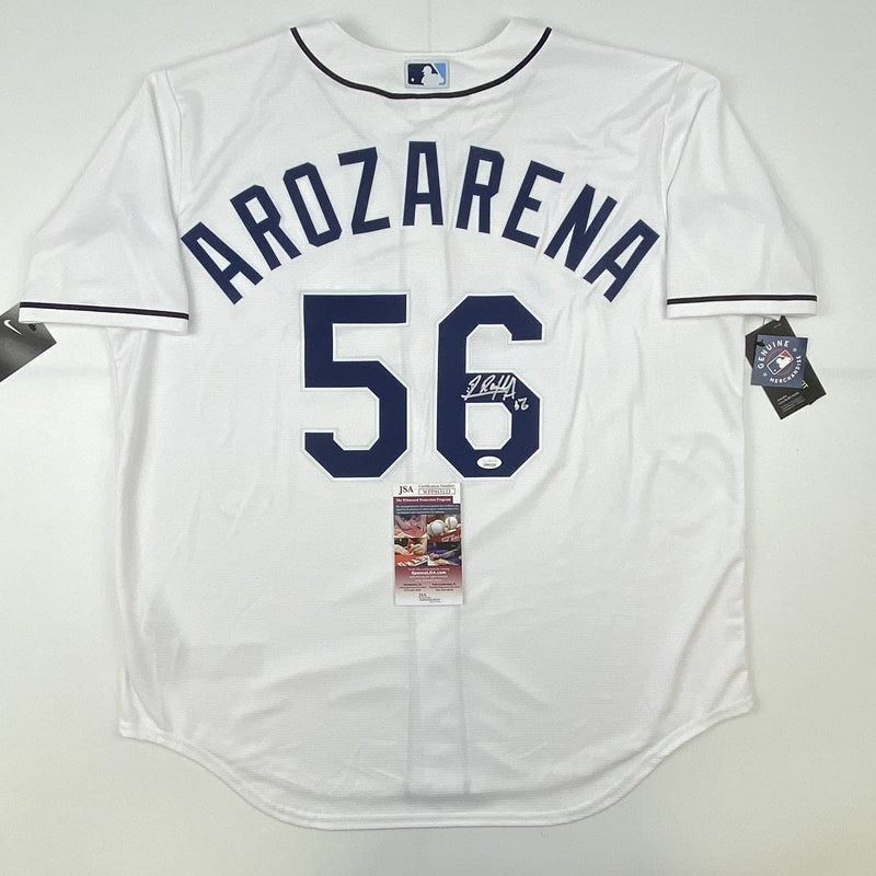 Autographed/Signed Randy Arozarena Tampa Bay Rays White Authentic Nike Baseball Jersey JSA COA