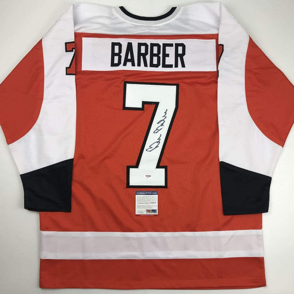 Autographed/Signed Bill Barber Philadelphia Orange Hockey Jersey PSA/DNA COA