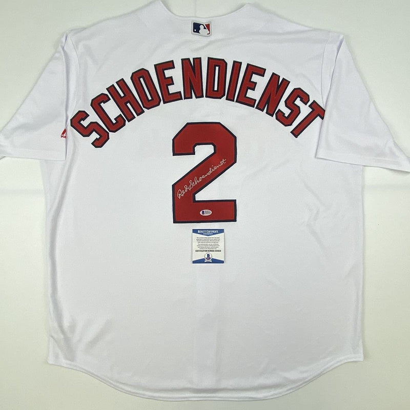 Autographed/Signed Red Schoendienst St. Louis White Baseball Jersey Beckett BAS COA