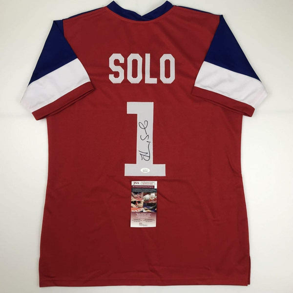 Autographed/Signed Hope Solo Red/White/Blue Soccer Team USA World Cup Jersey JSA COA