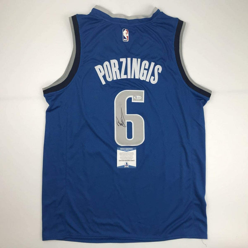 Autographed/Signed Kristaps Porzingis Dallas Black Basketball Jersey Beckett BAS COA