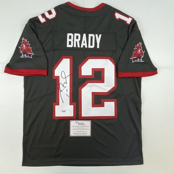 Autographed/Signed Tom Brady Tampa Bay Buccaneers Pewter Grey Authentic Nike Limited Football Jersey Fanatics COA