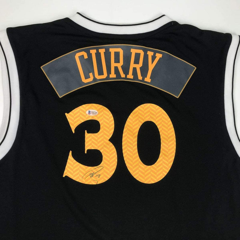 Autographed/Signed Stephen Steph Curry Golden State Black Basketball Jersey Beckett BAS COA