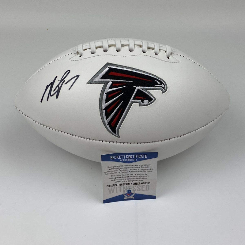 Autographed/Signed Michael Mike Vick Atlanta Falcons Full Size F/S White Panel Logo Football Beckett BAS COA