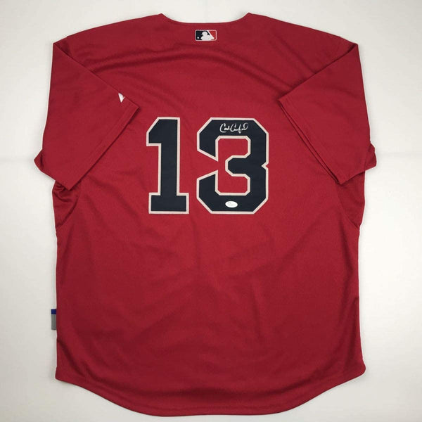 Autographed/Signed Carl Crawford Boston Red Baseball Jersey JSA COA Holo Only