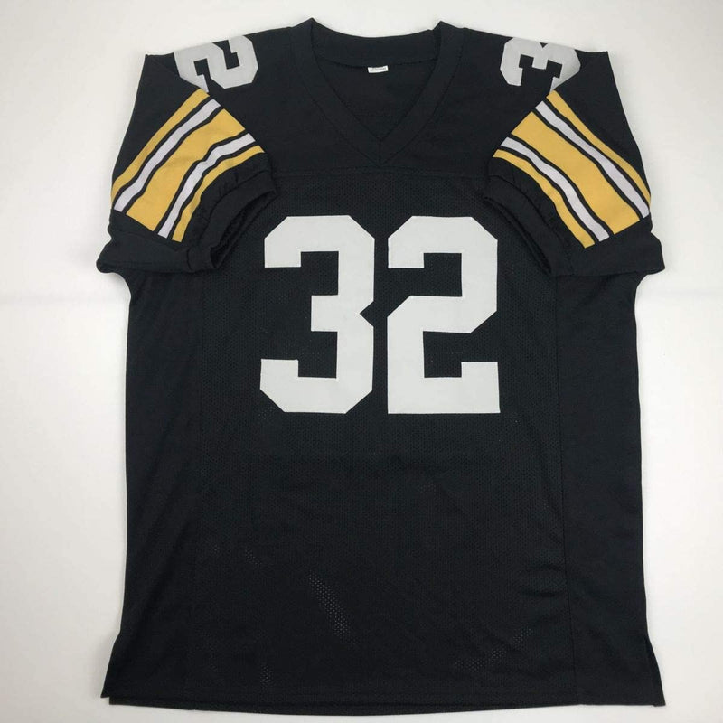 Autographed/Signed Franco Harris Pittsburgh Black Football Jersey JSA COA