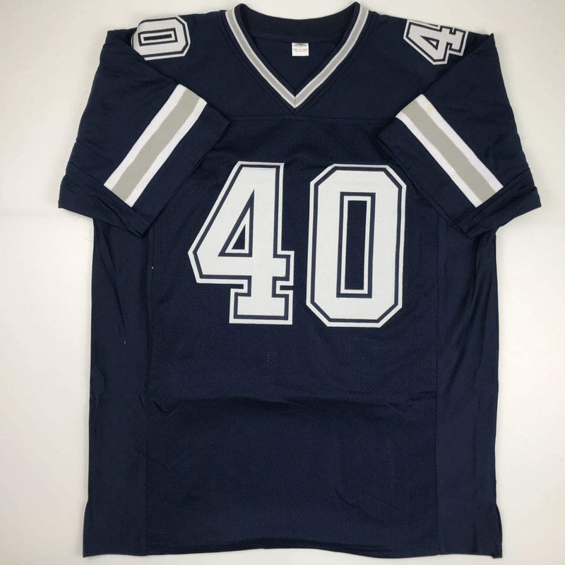 Autographed/Signed Bill Bates Dallas Dark Blue Football Jersey PSA/DNA COA