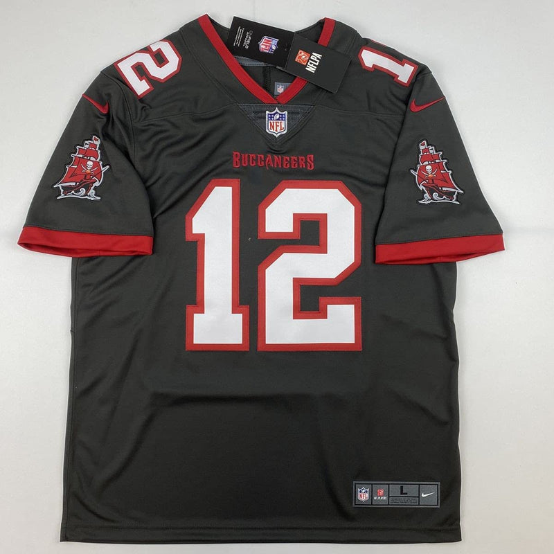 Autographed/Signed Tom Brady Tampa Bay Buccaneers Pewter Grey Authentic Nike Limited Football Jersey Fanatics COA