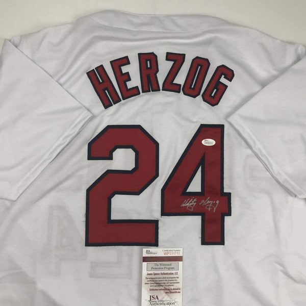 Autographed/Signed Whitey Herzog St. Louis White Baseball Jersey JSA COA