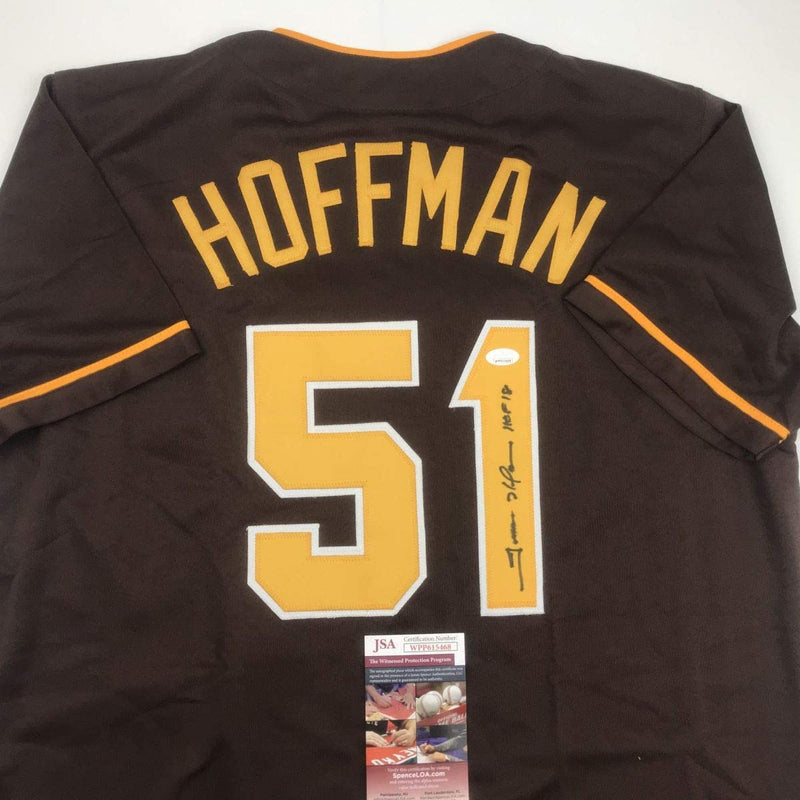 Autographed/Signed Trevor Hoffman HOF 18 San Diego Brown Baseball Jersey JSA COA