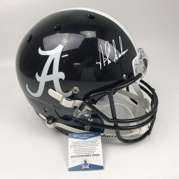 Autographed/Signed Nick Saban Alabama Crimson Tide Black Full Size FS F/S Replica College Football Helmet JSA COA