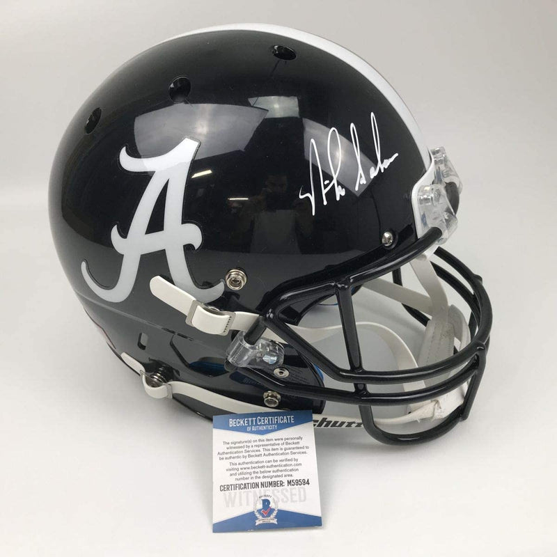 Autographed/Signed Nick Saban Alabama Crimson Tide Black Full Size FS F/S Replica College Football Helmet JSA COA
