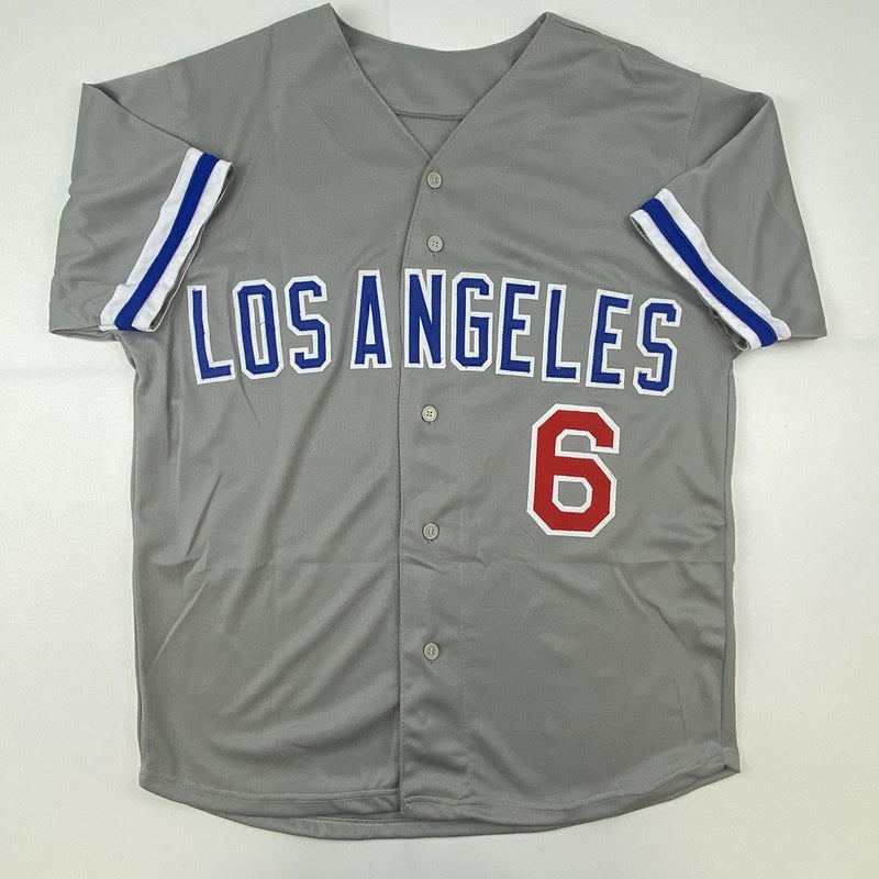 Autographed/Signed Steve Garvey Los Angeles LA Grey Baseball Jersey Beckett BAS COA