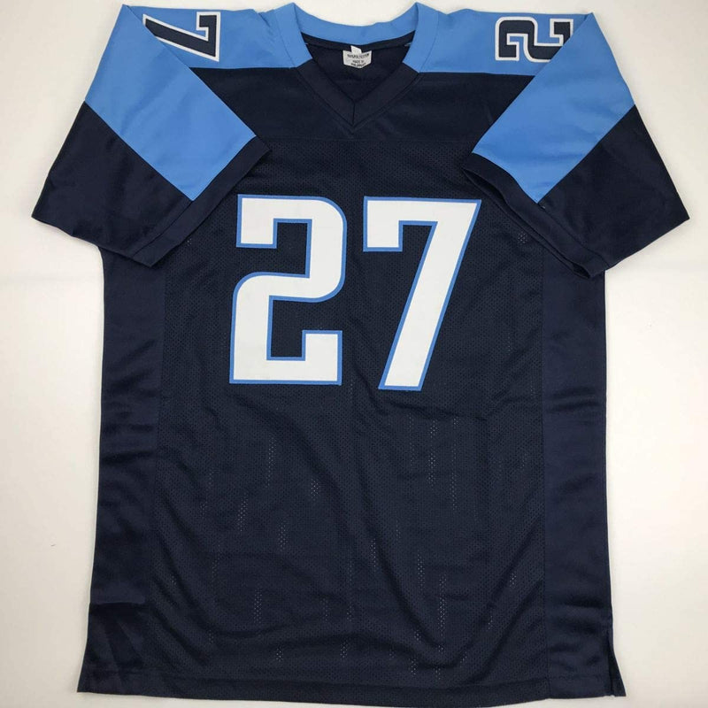 Autographed/Signed Eddie George Tennessee Dark Blue Football Jersey Beckett BAS COA