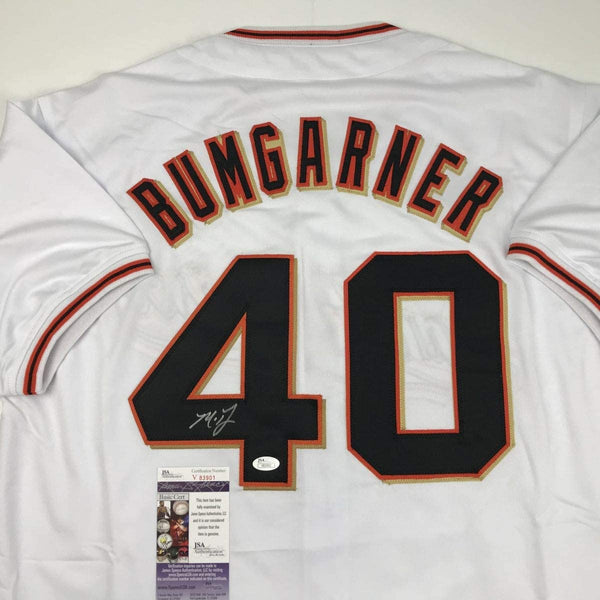 Autographed/Signed Madison Bumgarner San Francisco White Baseball Jersey JSA COA