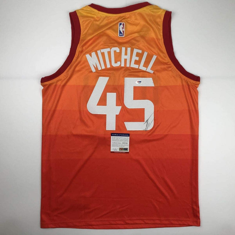 Autographed/Signed Donovan Mitchell Utah Orange Basketball Jersey PSA/DNA COA