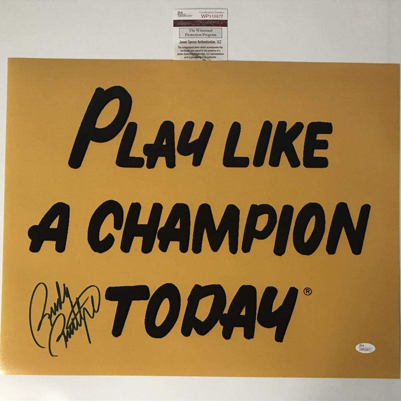 Autographed/Signed Rudy Ruettiger Play Like A Champion Today Notre Dame 16x20 Football Photo JSA COA