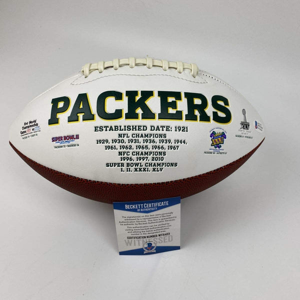 Autographed/Signed Davante Adams Green Bay Packers Full Size F/S White Panel Logo Football Beckett BAS COA